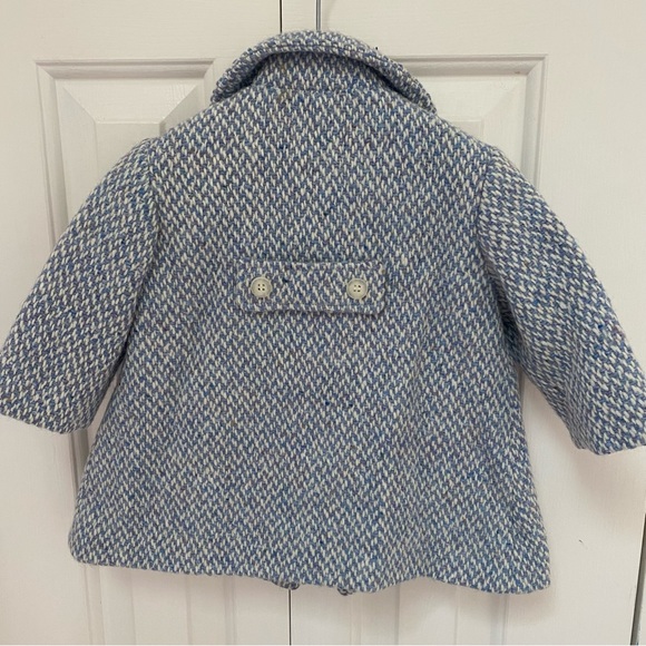 NWT Novelli brand, made in Italy Blue and White Wool Coat with Rabbit fur accent - Picture 2 of 10